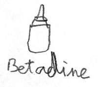Muestra de Betadine, el líquido del bote amarillo que escuece que te cagas.